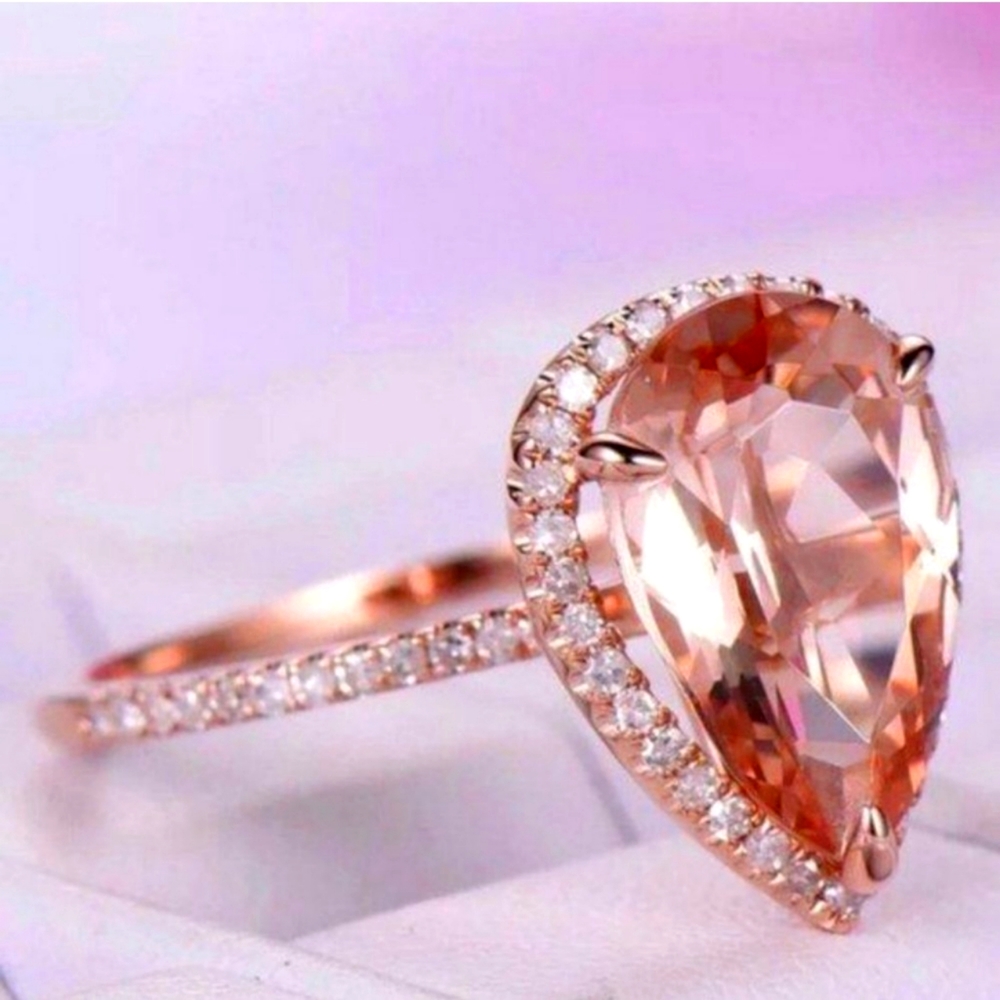 NEW 6 CT Rose Gold Teardrop Morganite Ring size 7